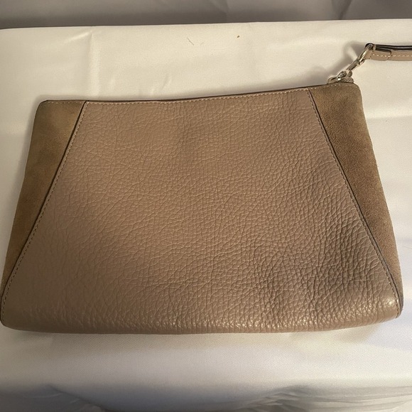 Coach Leather Suede Large Clutch Wristlet Bag Pebbled Leather F53419 Tan Beige - Picture 6 of 16